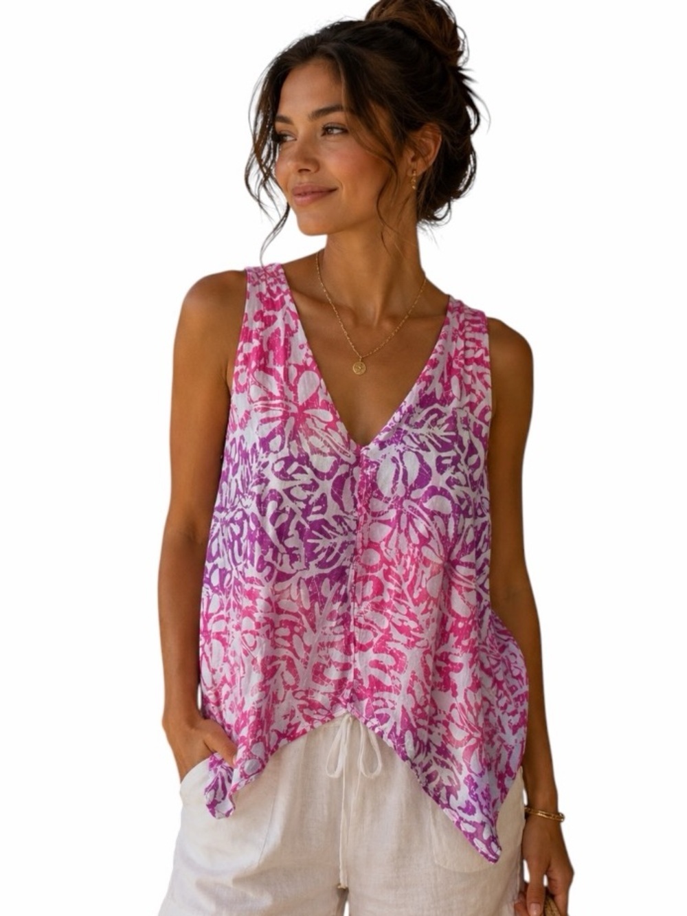 Blue Ginger Small Pink Purple Colorful Breezy Tank Top Resortwear Summer Casual